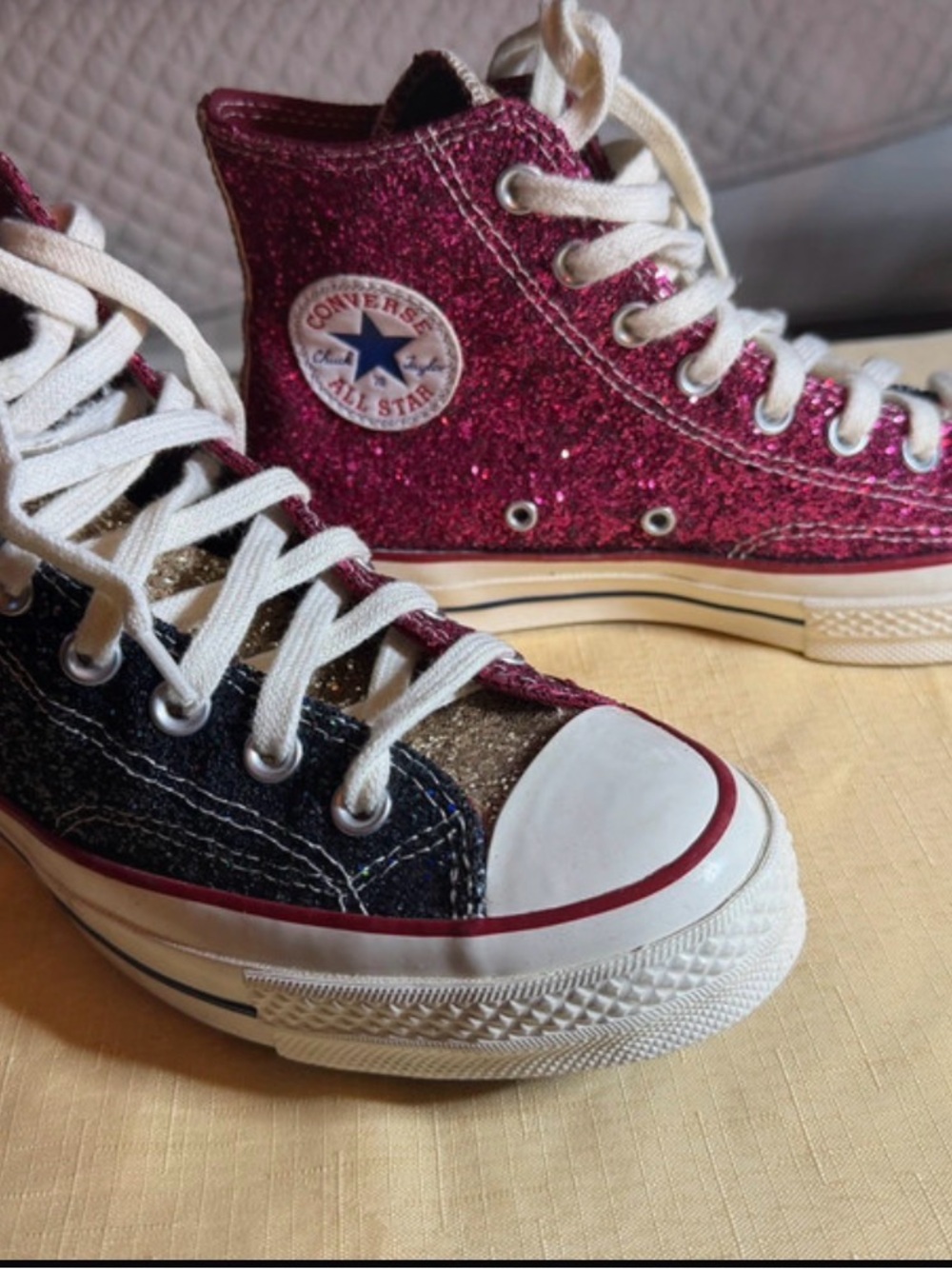 Converse Glitter High Top Sneakers in Pink, Navy Blue & Gold